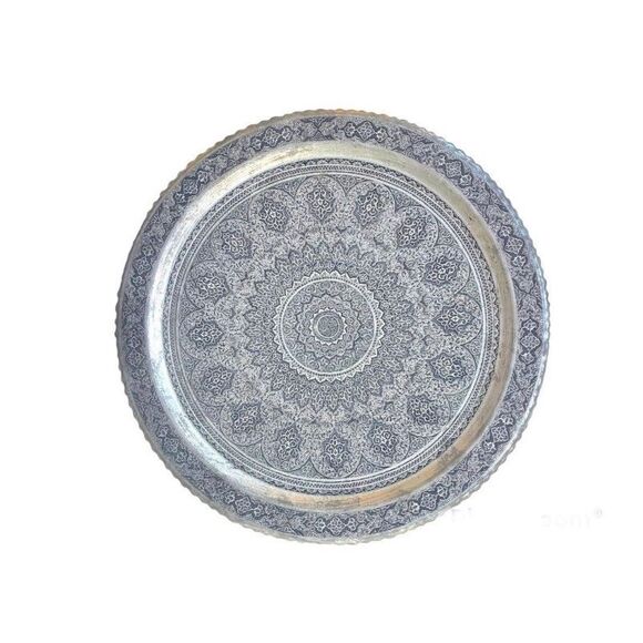 Set of Three Decorative Tray Middle Eastern Engraved Patina 19” - Picture 3 of 11